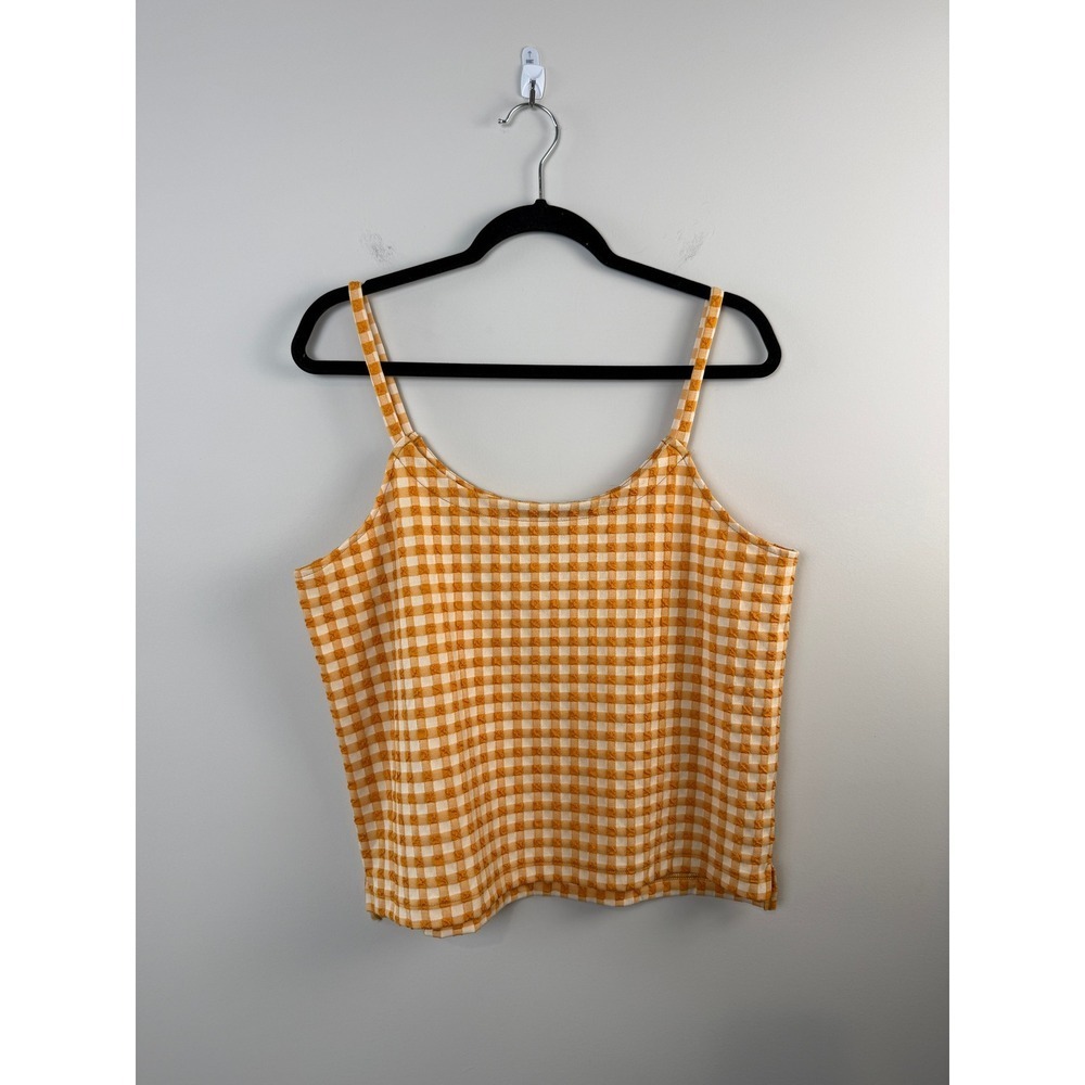 Madewell Cami Top Women Large Orange Gingham Textured Spaghetti Strap Summer